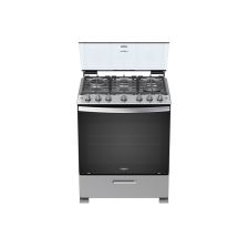 Estufa a gas de 30" con capelo, color gris. Whirlpool LWFR5000D.