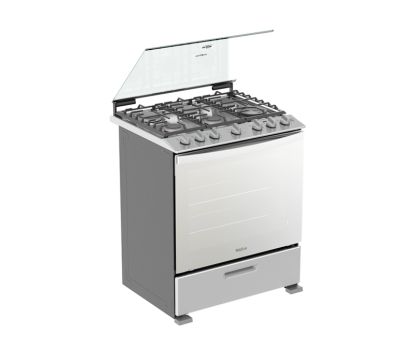 Estufa a gas, 30" de ancho, con capelo, Whirlpool LWFR7000S.